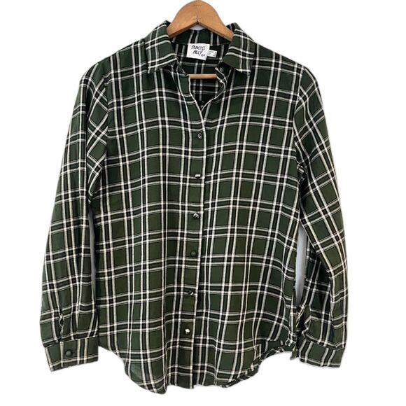 Princess Polly Nora Oversized Forest Green/White Plaid Button Front Shirt 2/XS - Picture 4 of 9